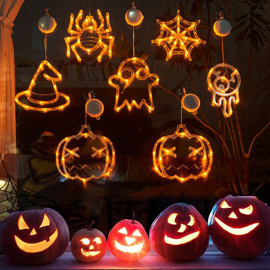 Halloween Window Hanging LED Lights Spider Pumpkin Hanging Ghost Horror Lights Home Decor