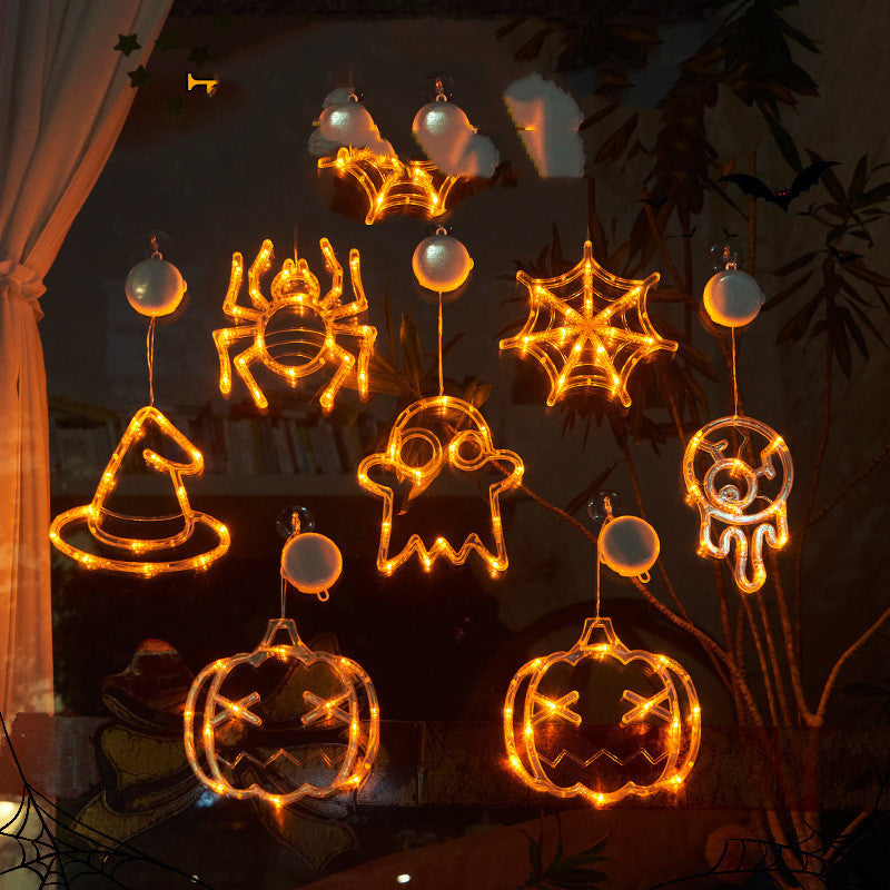 Halloween Window Hanging LED Lights Spider Pumpkin Hanging Ghost Horror Lights Home Decor