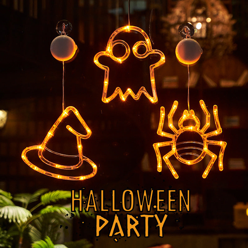 Halloween Window Hanging LED Lights Spider Pumpkin Hanging Ghost Horror Lights Home Decor