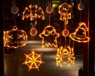 Halloween Window Hanging LED Lights Spider Pumpkin Hanging Ghost Horror Lights Home Decor