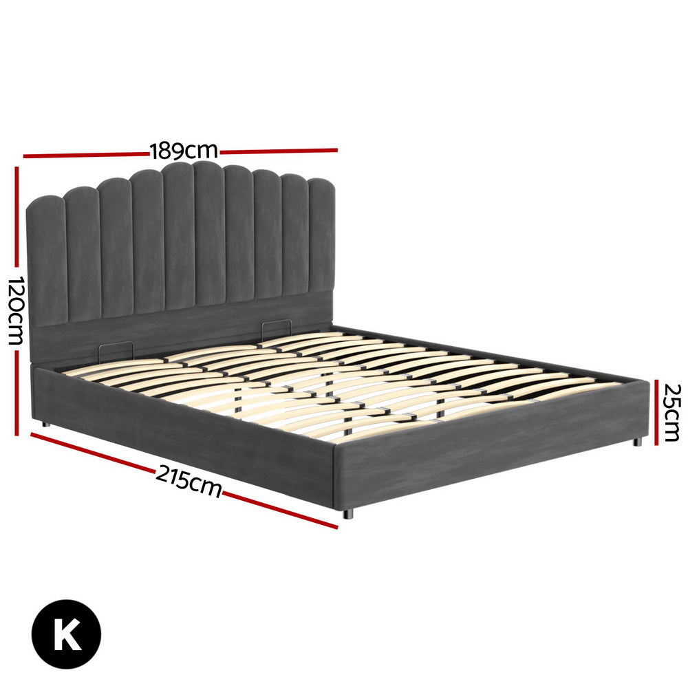 King Bed Frame Velvet Grey