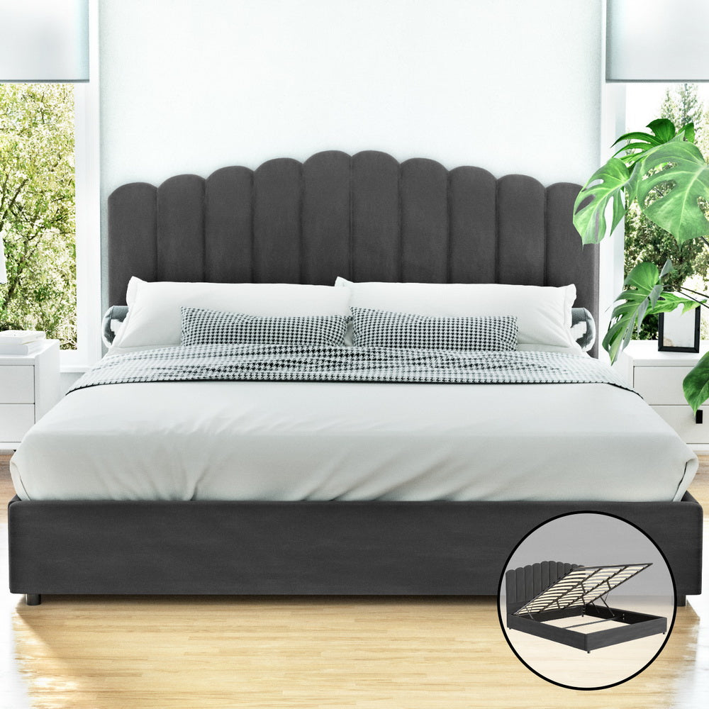 King Bed Frame Velvet Grey