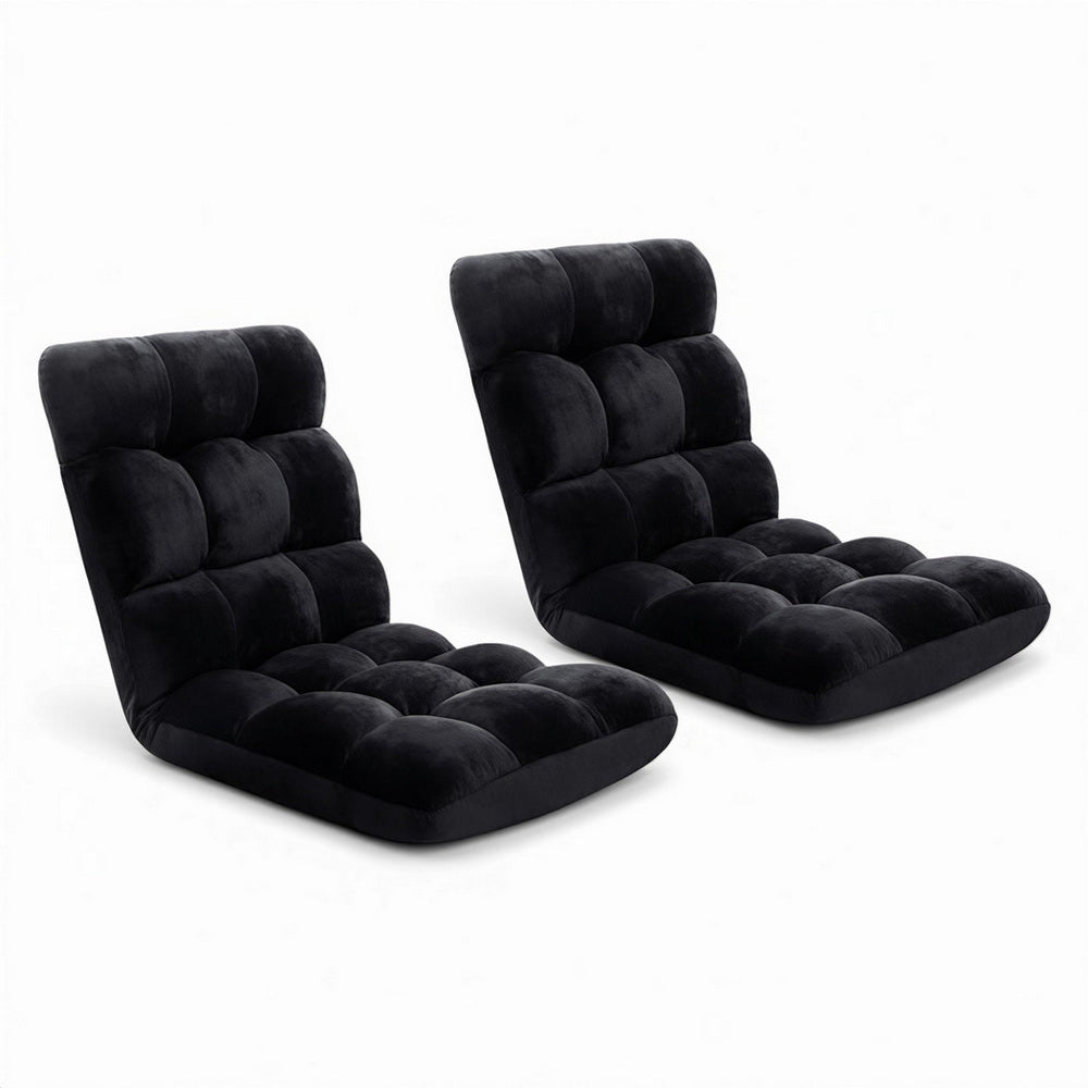 Artiss 2X Adjustable Lounge Sofa Chair – Flannel Fabric (Black)