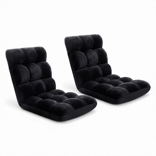 Artiss 2X Adjustable Lounge Sofa Chair – Flannel Fabric (Black)