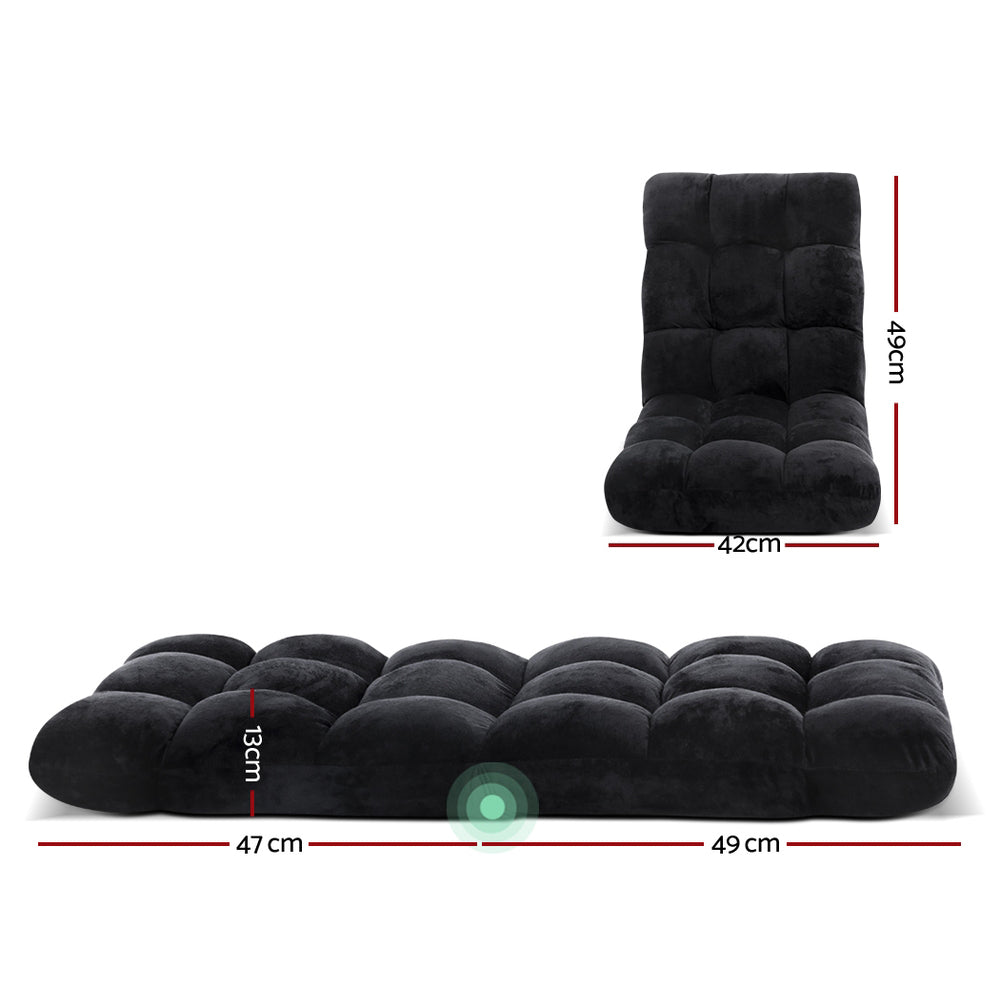 Artiss 2X Adjustable Lounge Sofa Chair – Flannel Fabric (Black)
