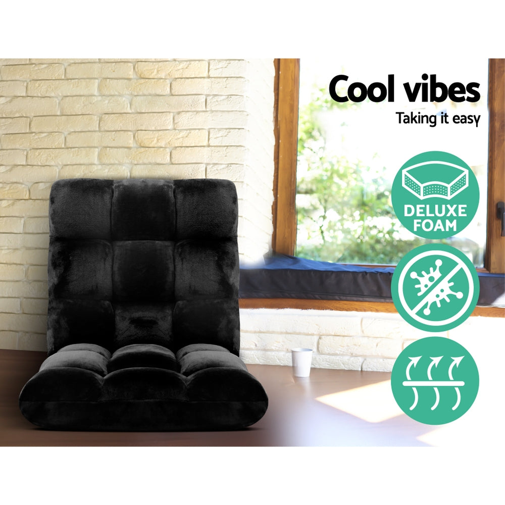Artiss 2X Adjustable Lounge Sofa Chair – Flannel Fabric (Black)