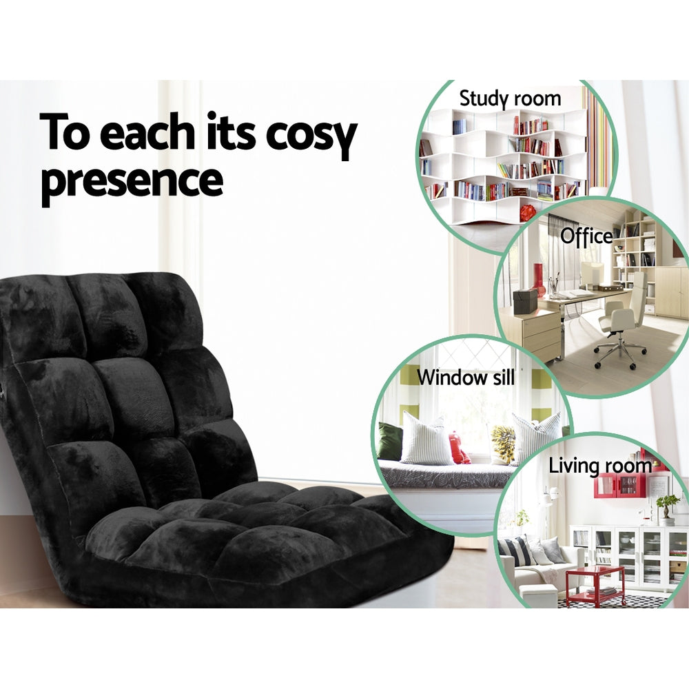 Artiss 2X Adjustable Lounge Sofa Chair – Flannel Fabric (Black)