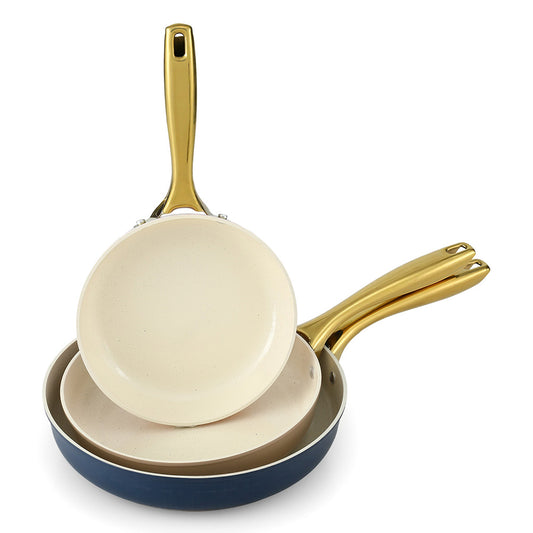 5-Star Chef 3-Piece Ceramic Frying Pan Set – Multi-Colour Cast Aluminium with Golden Handles