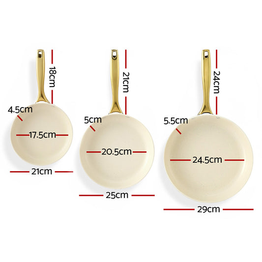 5-Star Chef 3-Piece Ceramic Frying Pan Set – Multi-Colour Cast Aluminium with Golden Handles