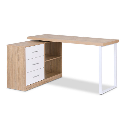 Artiss Swivelling L-Shaped Computer Desk – Home Office Desk with Storage Cabinet (Oak)