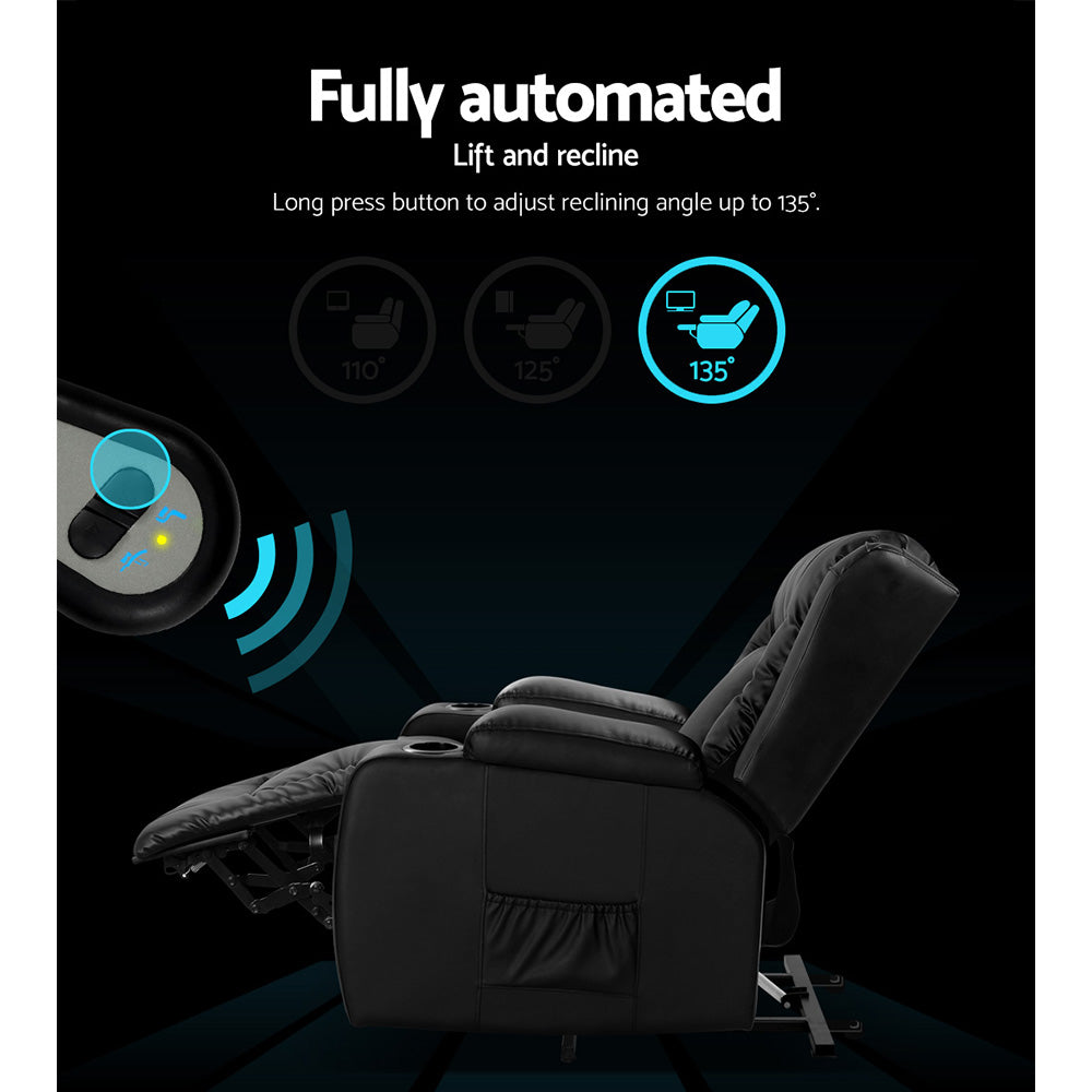 Artiss Heated Massage Recliner Chair – Lift Assist, 8-Point Massage & PU Leather Comfort (Black)