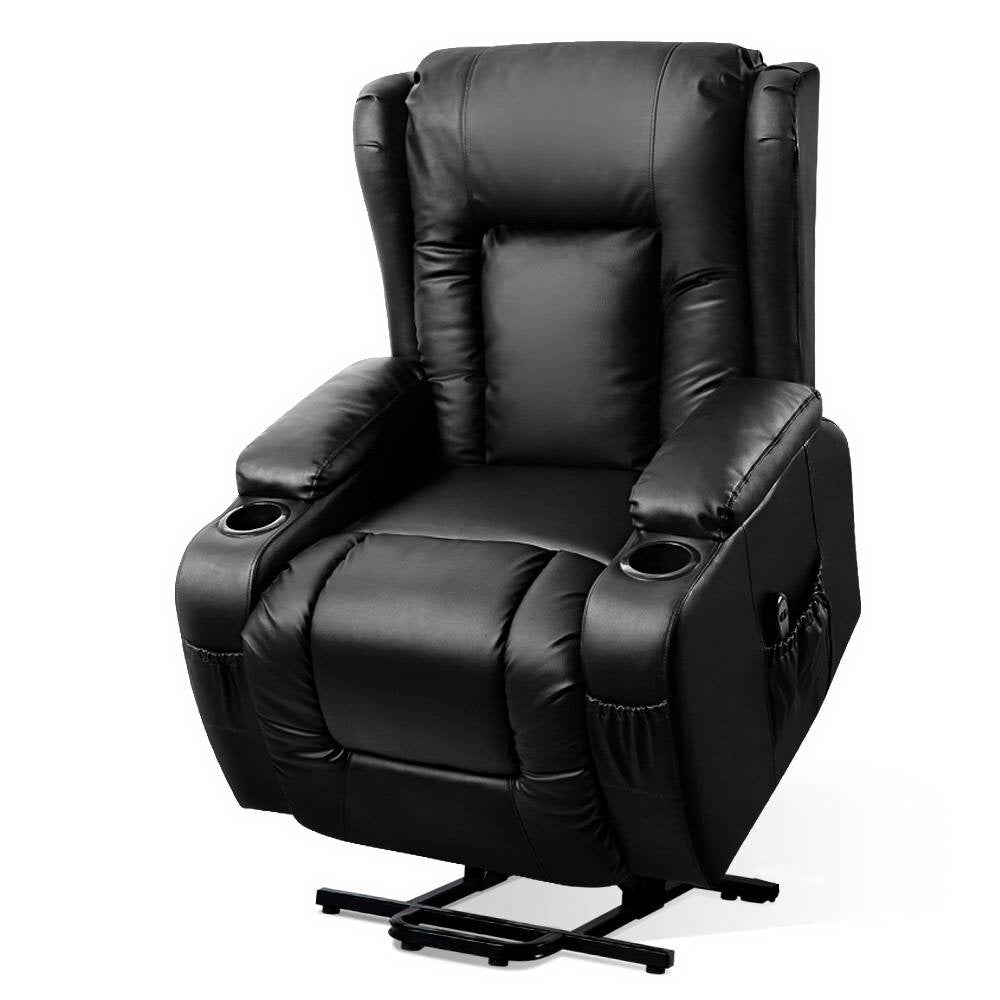 Artiss Heated Massage Recliner Chair – Lift Assist, 8-Point Massage & PU Leather Comfort (Black)