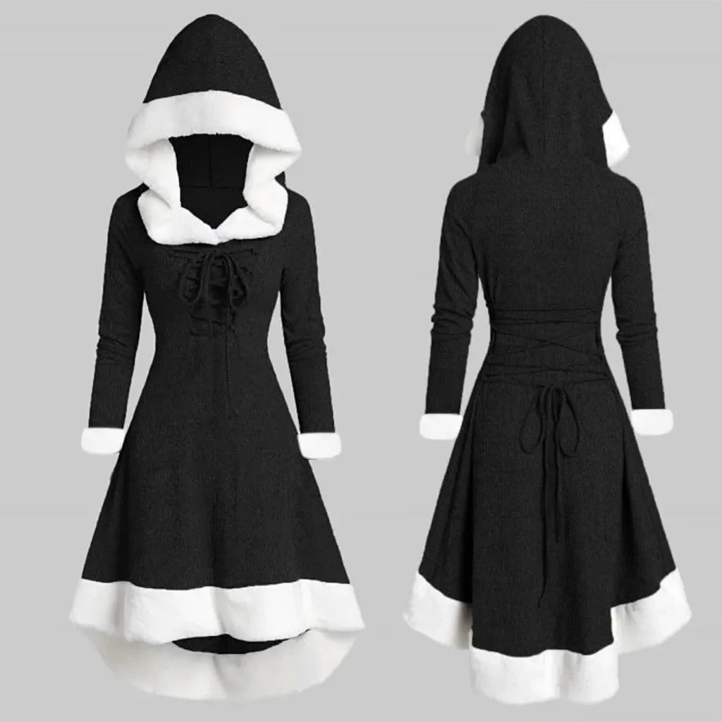 Women’s Retro Hooded Christmas Dress – Autumn/Winter Style