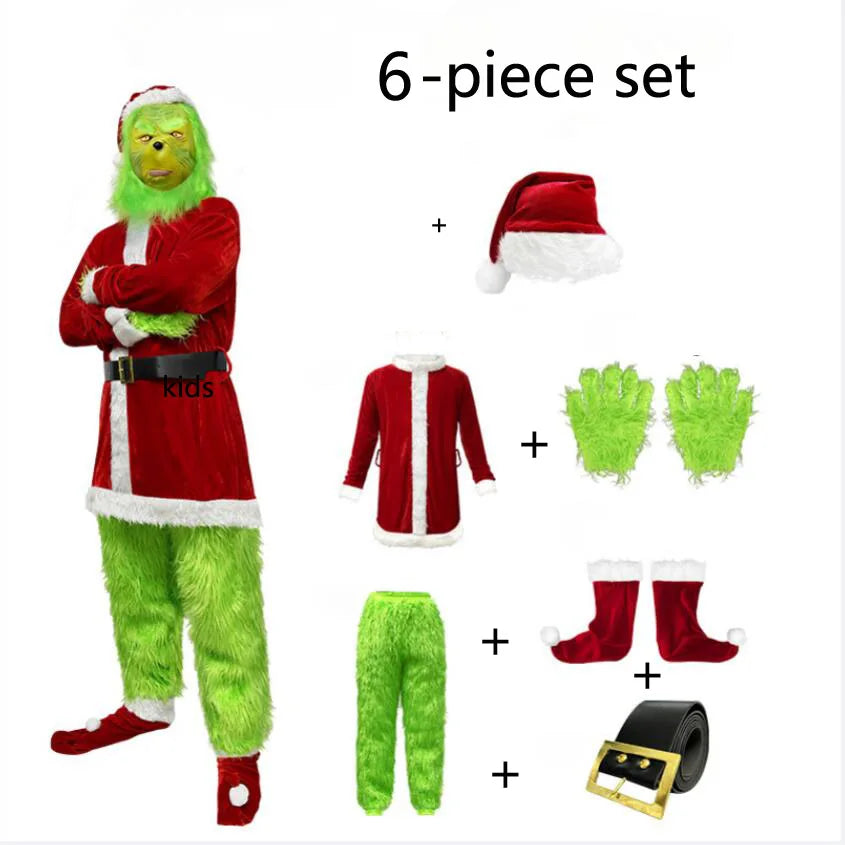 Green Hairy Santa Costume – Adult Christmas Cosplay Outfit