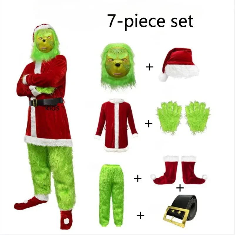 Green Hairy Santa Costume – Adult Christmas Cosplay Outfit