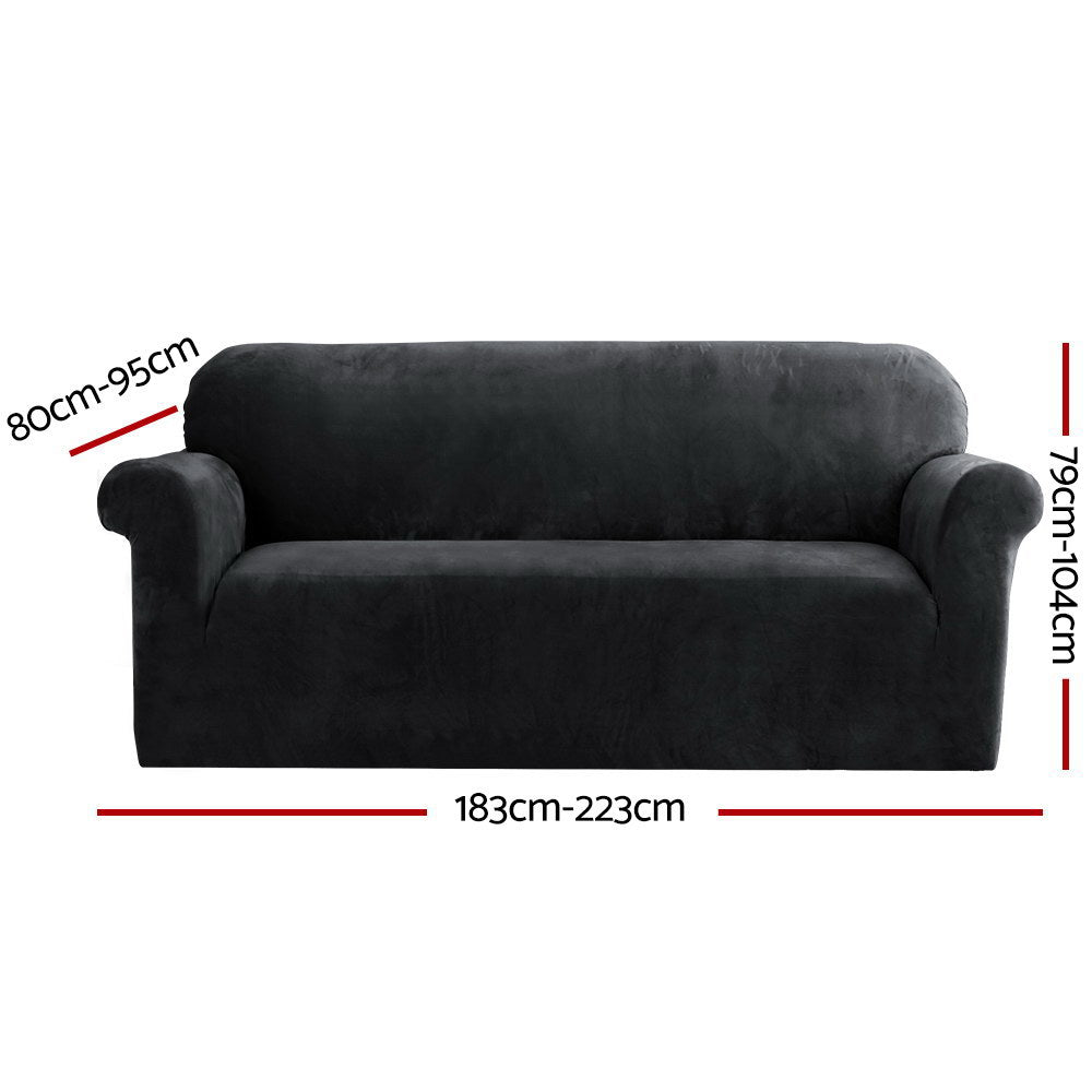 Artiss Velvet Sofa Cover – 3-Seater Stretch Couch Protector (Black)