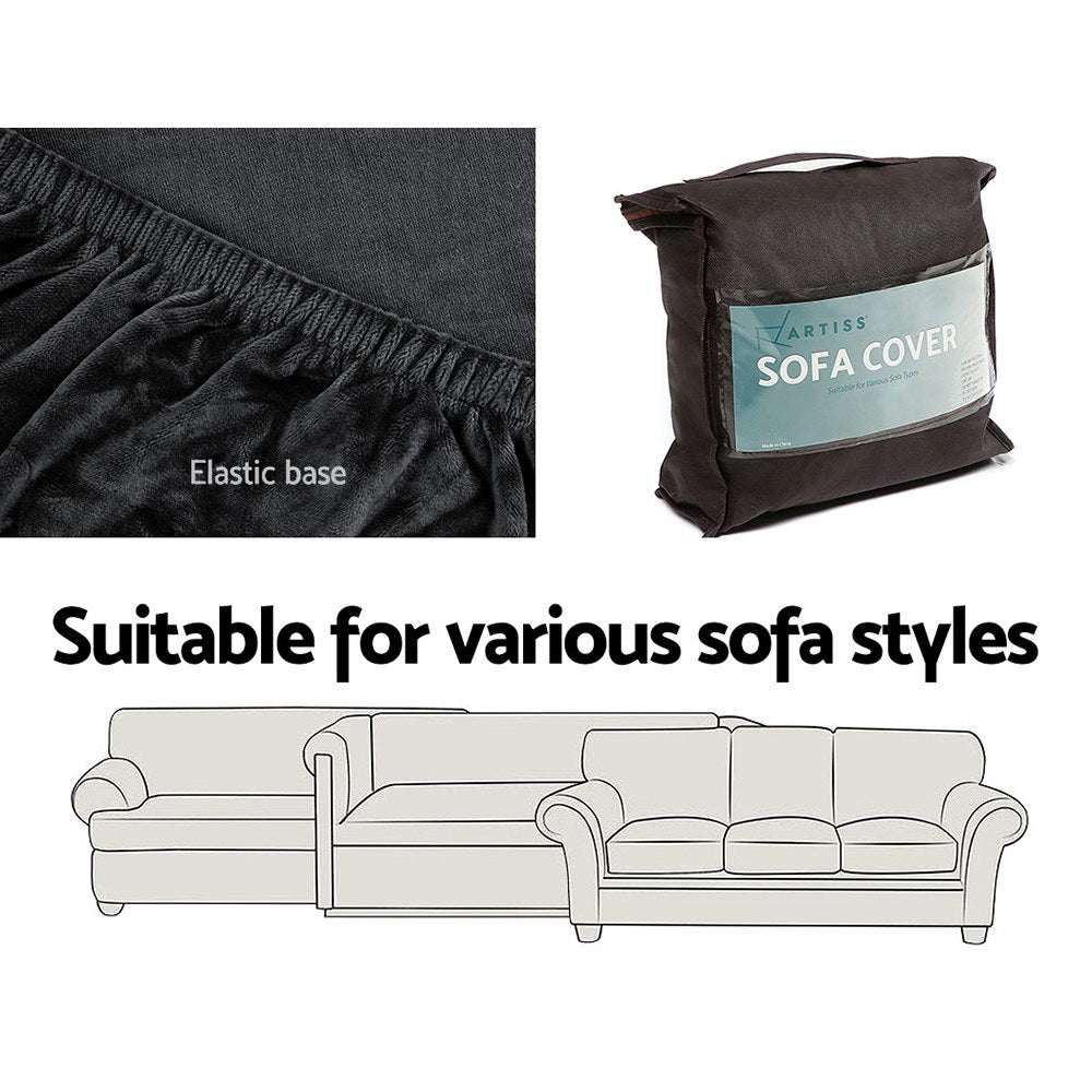 Artiss Velvet Sofa Cover – 3-Seater Stretch Couch Protector (Black)