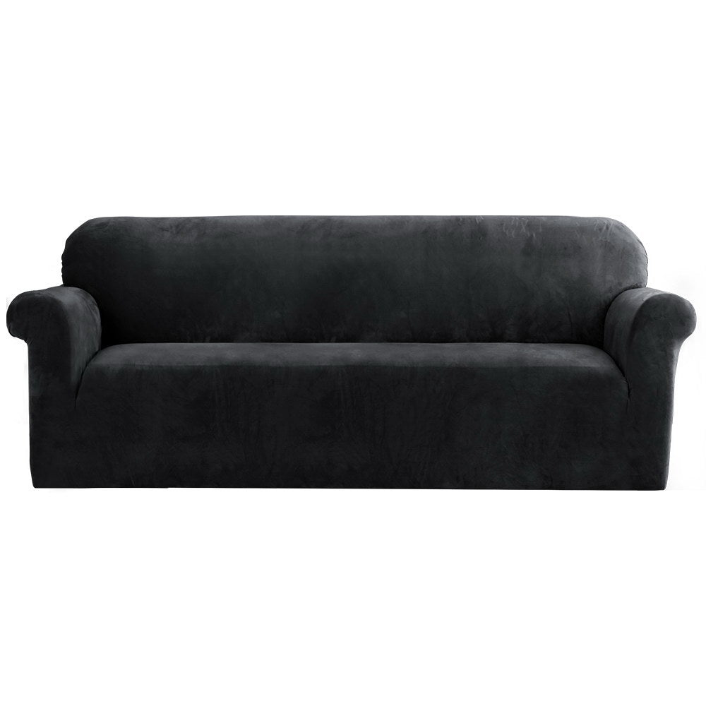 Artiss Velvet Sofa Cover – 4-Seater Stretch Couch Protector (Black)
