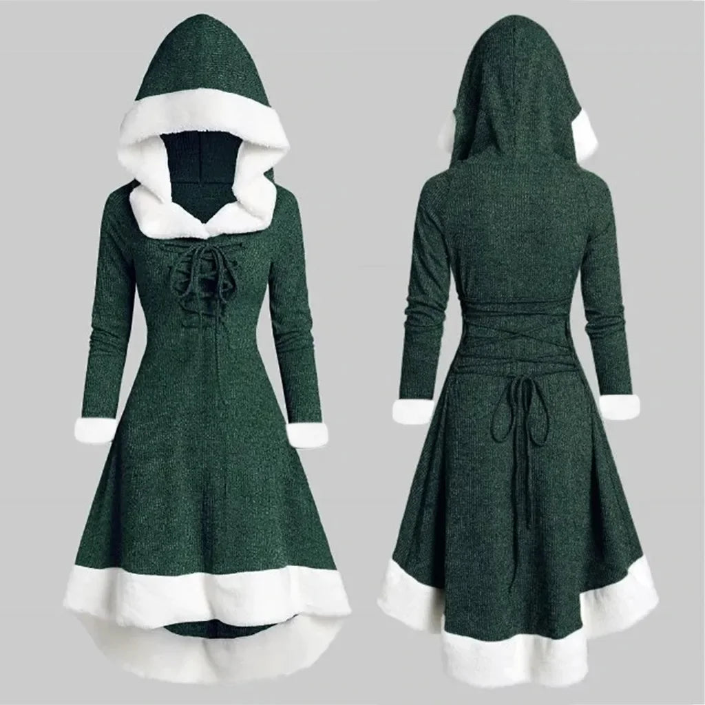 Women’s Retro Hooded Christmas Dress – Autumn/Winter Style