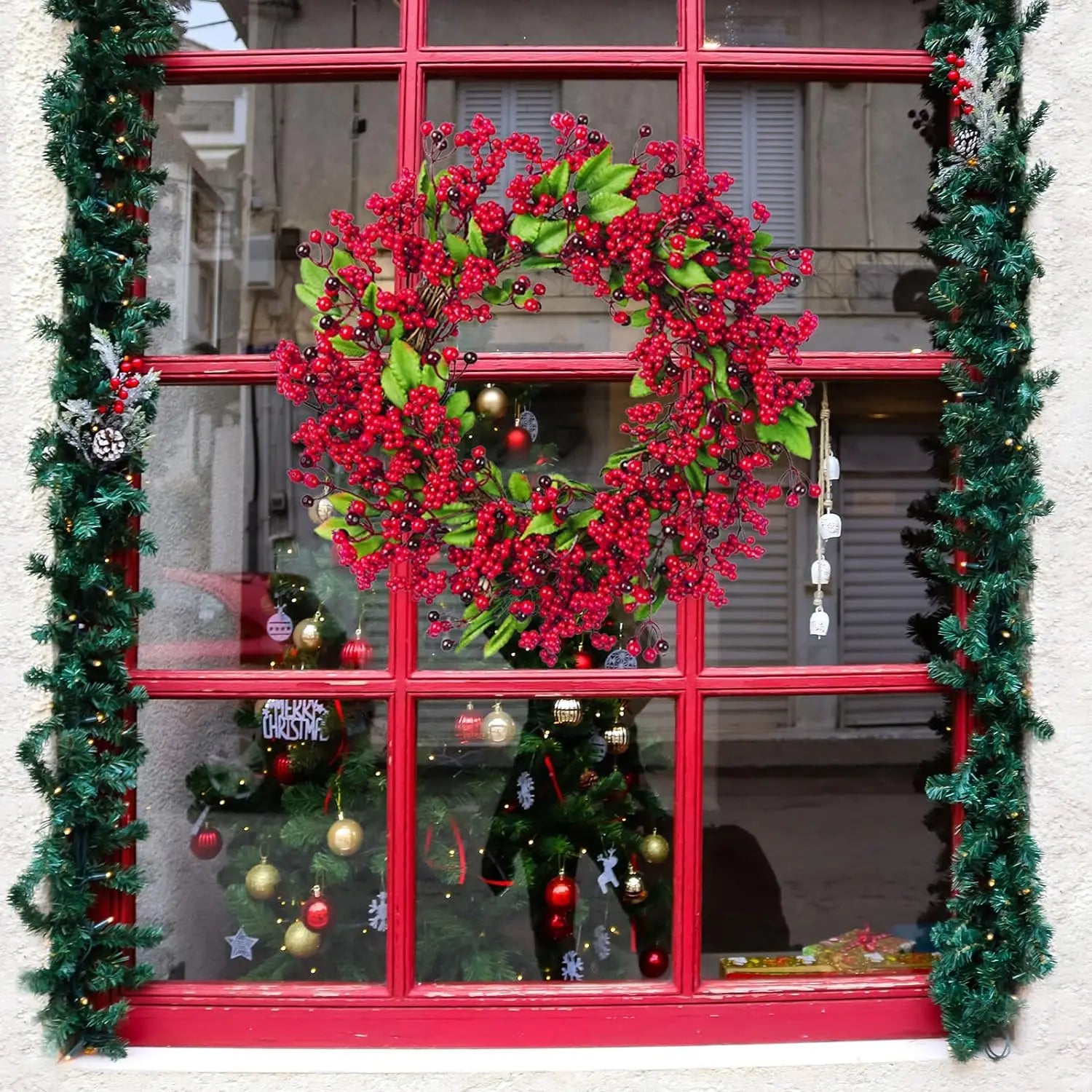 Winter Red Berry Wreath – Christmas Door Decoration