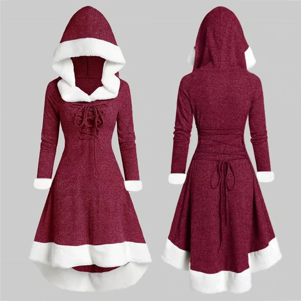 Women’s Retro Hooded Christmas Dress – Autumn/Winter Style