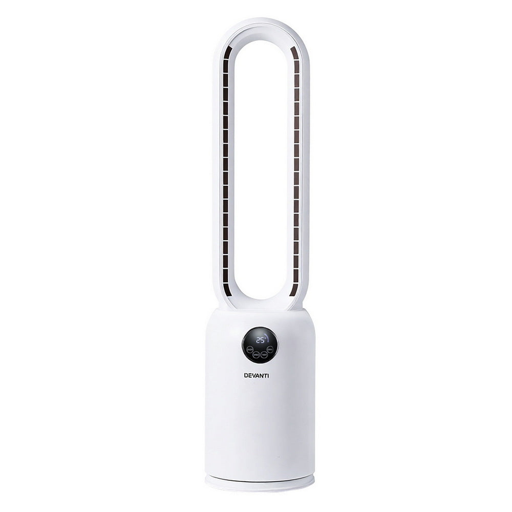 Devanti 2-in-1 Bladeless Tower Fan with Air Purification & Remote – 88cm (White)