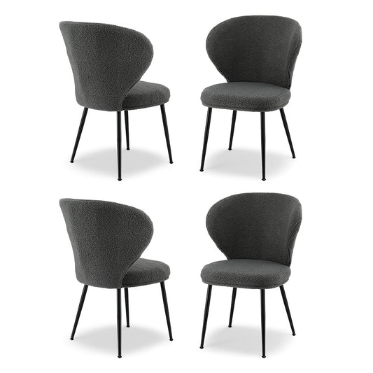 Artiss Set of 4 Dining Chairs – Sherpa Boucle Upholstery with Wing Back Design (Grey)