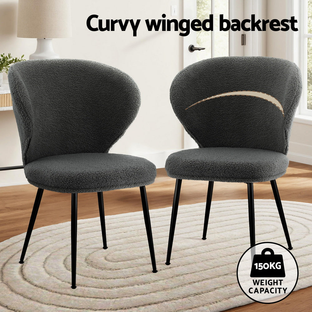 Artiss Set of 4 Dining Chairs – Sherpa Boucle Upholstery with Wing Back Design (Grey)