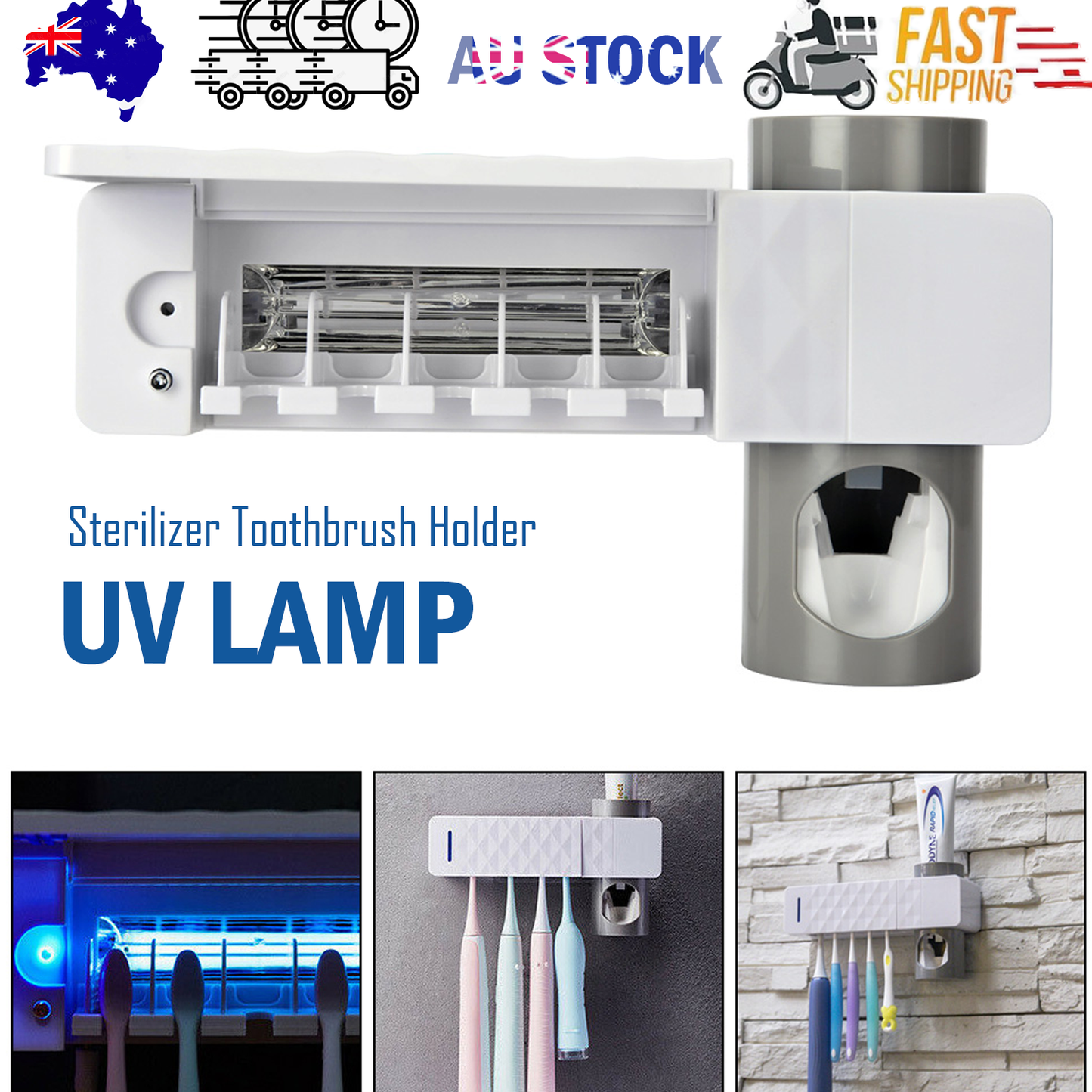 UV Toothbrush Sterilizer with Automatic Toothpaste Dispenser & Holder – Wall-Mounted, 3-in-1