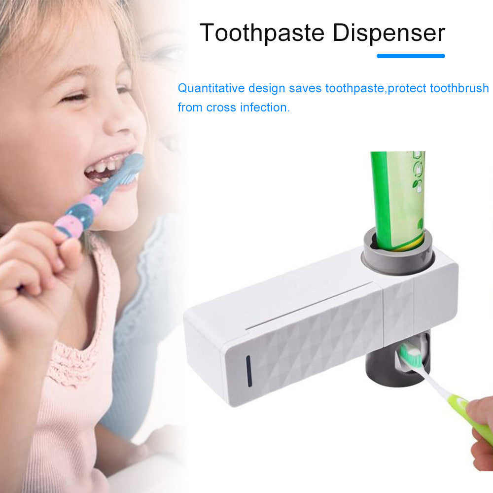 UV Toothbrush Sterilizer with Automatic Toothpaste Dispenser & Holder – Wall-Mounted, 3-in-1