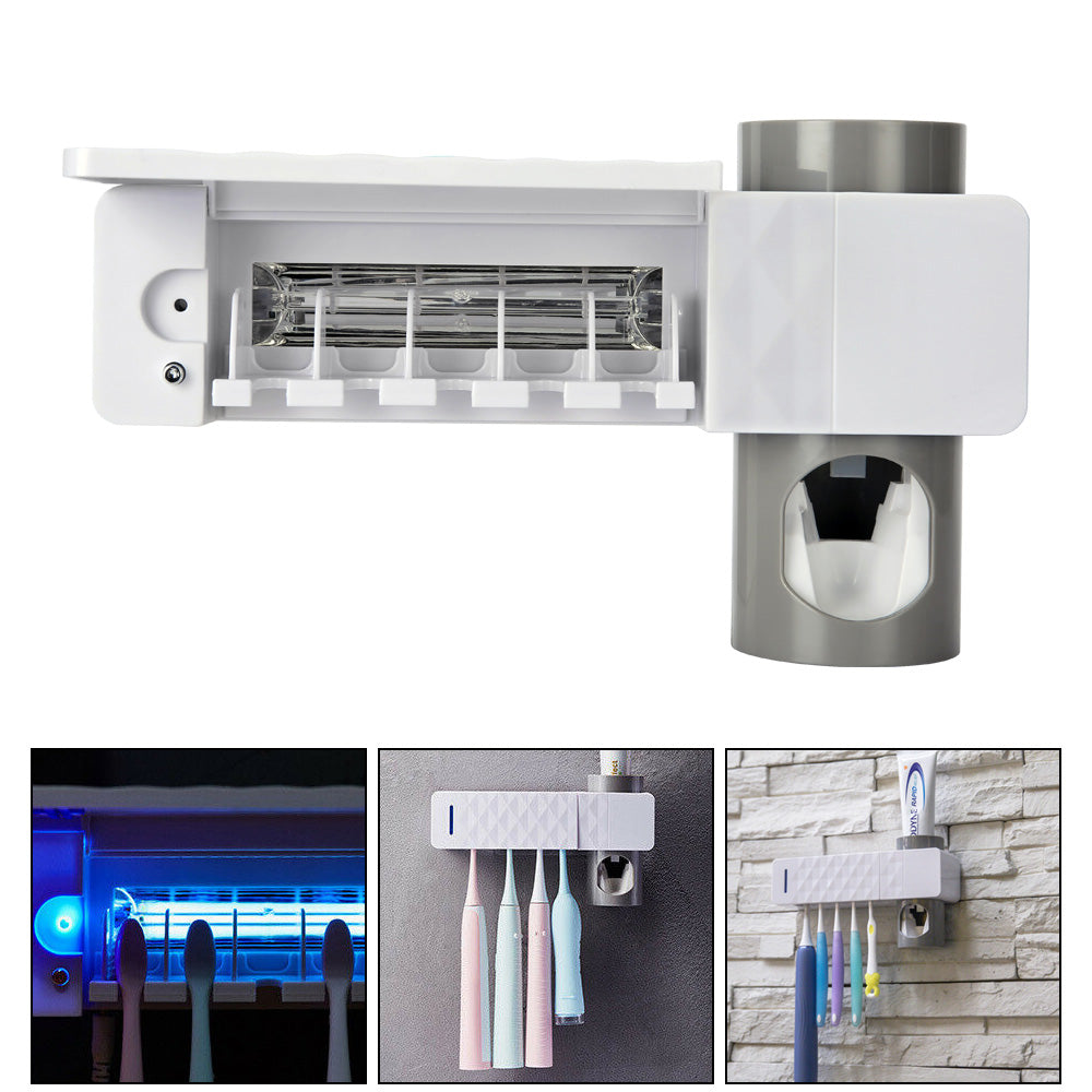 UV Toothbrush Sterilizer with Automatic Toothpaste Dispenser & Holder – Wall-Mounted, 3-in-1