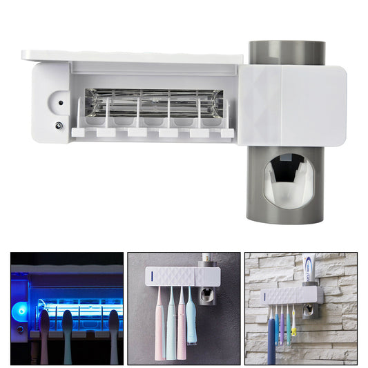 UV Toothbrush Sterilizer with Automatic Toothpaste Dispenser & Holder – Wall-Mounted, 3-in-1