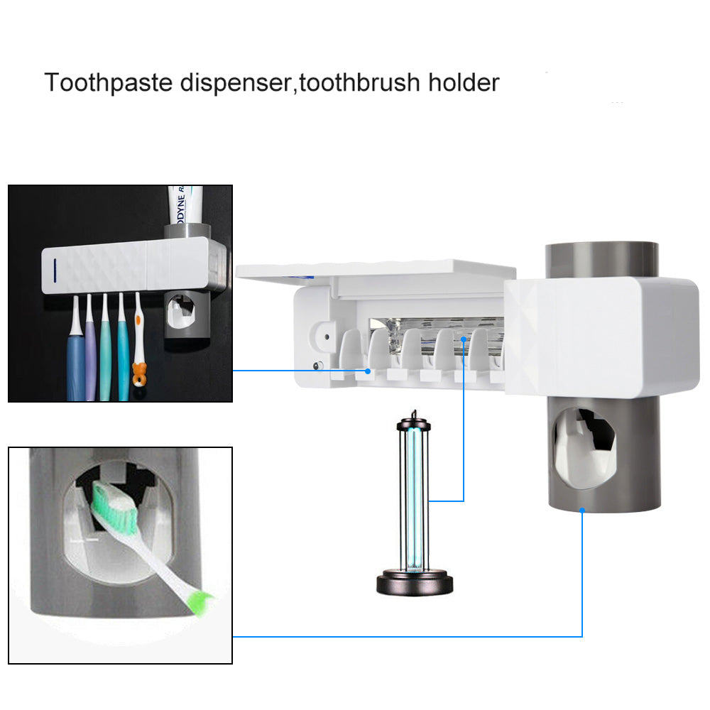 UV Toothbrush Sterilizer with Automatic Toothpaste Dispenser & Holder – Wall-Mounted, 3-in-1