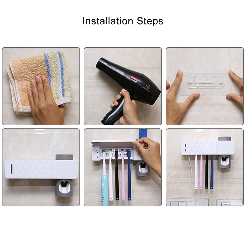 UV Toothbrush Sterilizer with Automatic Toothpaste Dispenser & Holder – Wall-Mounted, 3-in-1