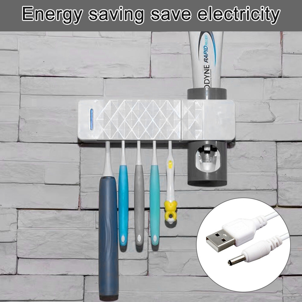 UV Toothbrush Sterilizer with Automatic Toothpaste Dispenser & Holder – Wall-Mounted, 3-in-1