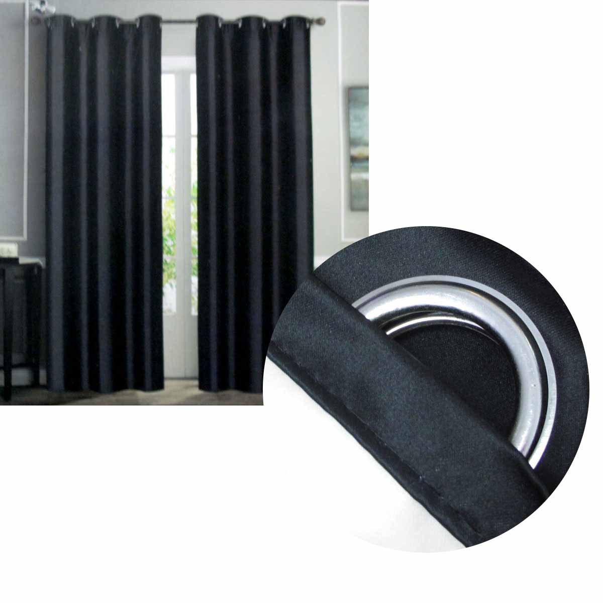 Pair of Coated Black Eyelet Curtains