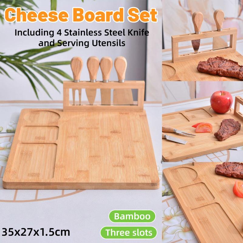 Bamboo Cheese Board Set with Knife for Charcuterie Serving