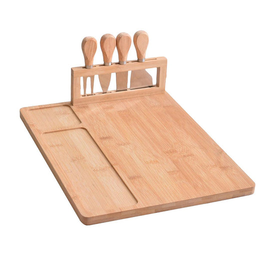 Bamboo Cheese Board Set with Knife for Charcuterie Serving