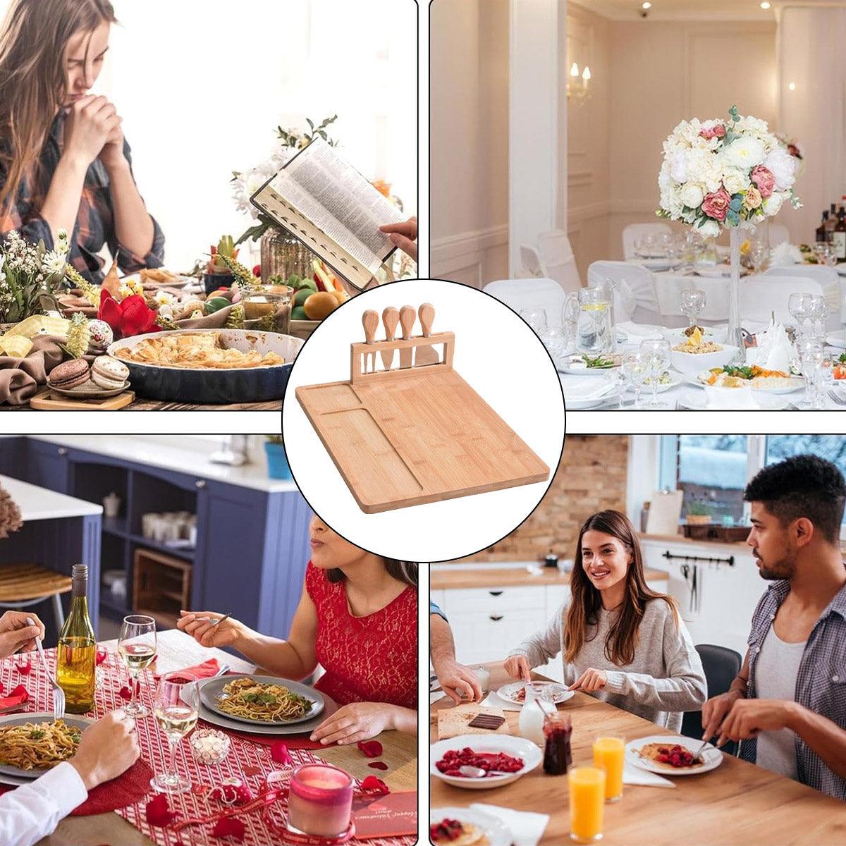 Bamboo Cheese Board Set with Knife for Charcuterie Serving