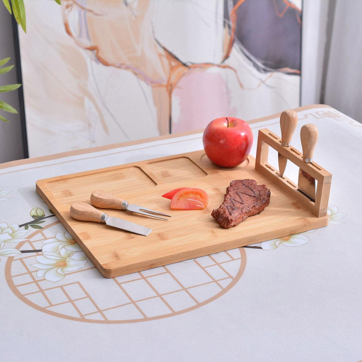 Bamboo Cheese Board Set with Knife for Charcuterie Serving