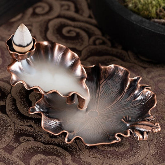 Bronze Lotus Leaf Inverted Incense Burner – Antique Copper Alloy