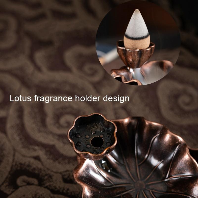 Bronze Lotus Leaf Inverted Incense Burner – Antique Copper Alloy
