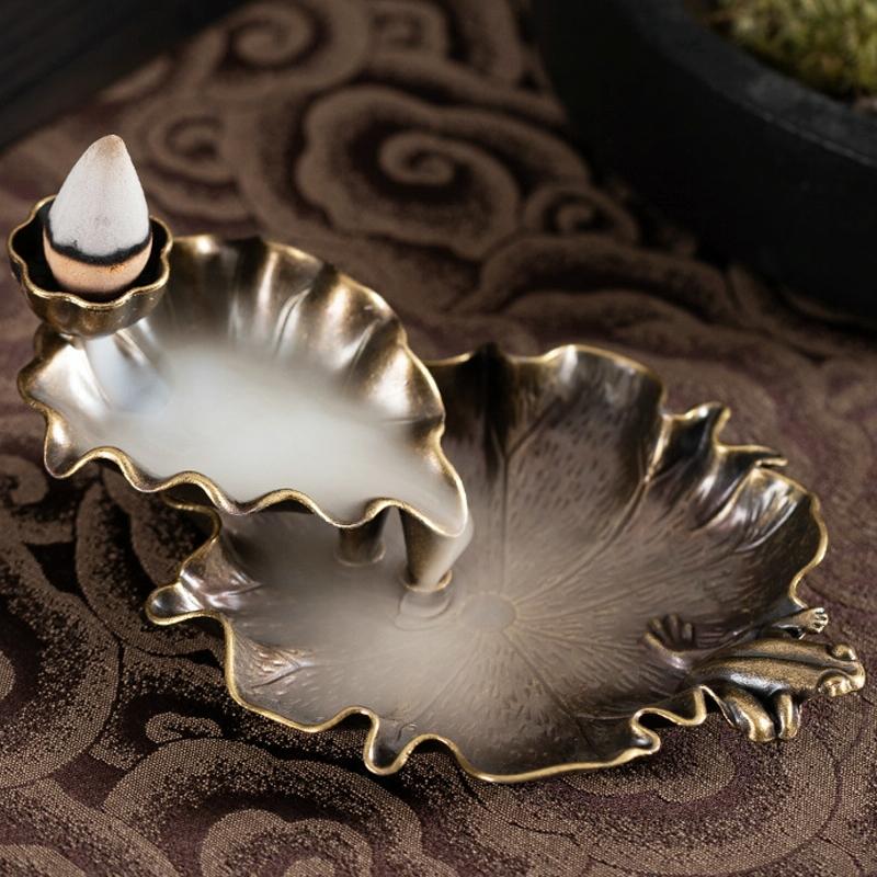 Bronze Lotus Leaf Inverted Incense Burner – Antique Copper Alloy
