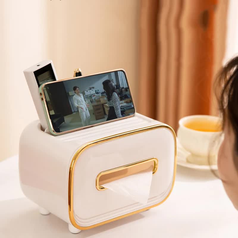 White PET Luxury Tissue Box – Multifunctional Desktop Paper Towel Organizer