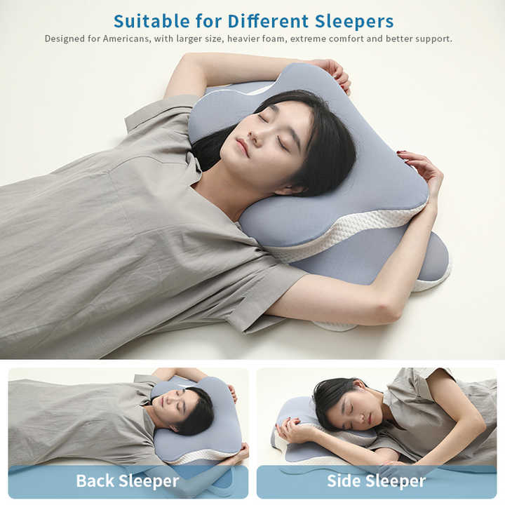 Ergonomic Butterfly Memory Foam Pillow – Orthopedic Neck & Shoulder Support | For Back, Side & Stomach Sleepers (Blue & White)