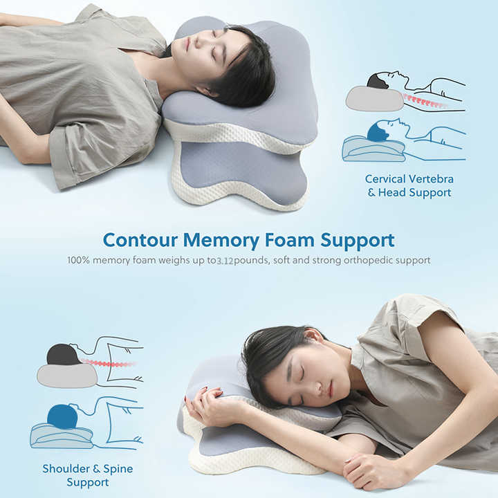 Ergonomic Butterfly Memory Foam Pillow – Orthopedic Neck & Shoulder Support | For Back, Side & Stomach Sleepers (Blue & White)