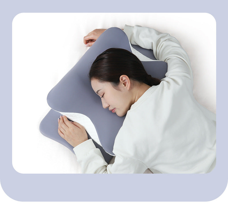 Ergonomic Butterfly Memory Foam Pillow – Orthopedic Neck & Shoulder Support | For Back, Side & Stomach Sleepers (Blue & White)