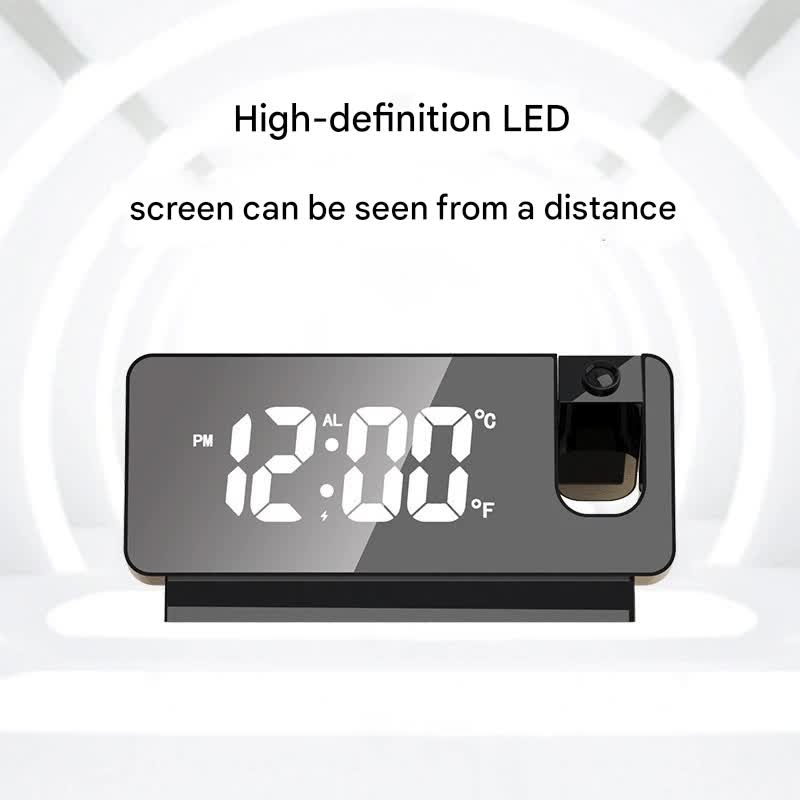 LED Digital Projection Alarm Clock with Temperature, Date, Snooze & 180° Adjustable Projector – Black with White Light