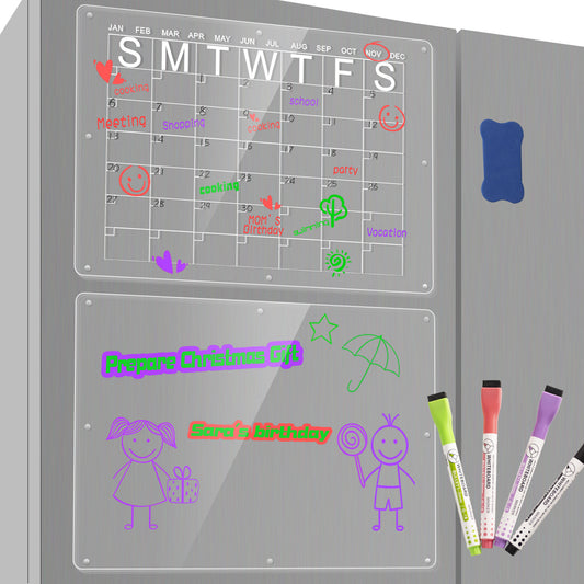 Magnetic Acrylic Magnetic Acrylic Fridge Calendar & Memo Board Set – Dry Erase Planner with Markers & Eraser (43x30cm)