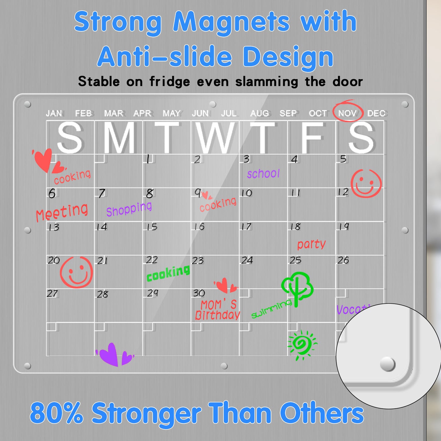 Magnetic Acrylic Magnetic Acrylic Fridge Calendar & Memo Board Set – Dry Erase Planner with Markers & Eraser (43x30cm)